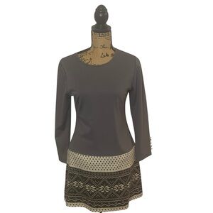 V fish Knit Sweater Hem Accent Long Sleeve Dress Size Medium